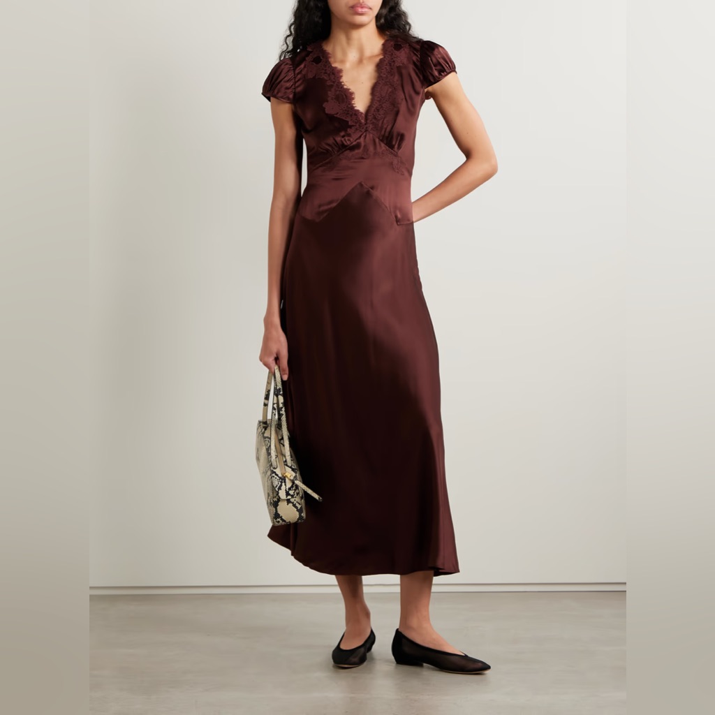 Den Coraline Lace Trimmed Silk-Satin Maxi Dress